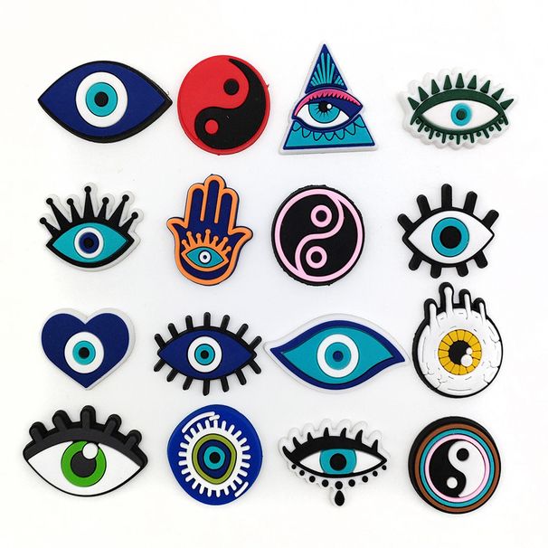16 Sets Of Cartoon Evil Eyes Shoes Floral Decorative Buckle Personalized DIY Student Garden Shoe Buckle Accessories_viptrois.com