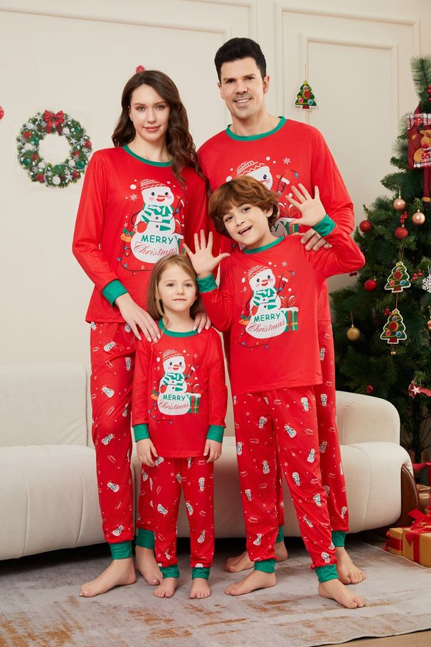 Christmas snowman hat alphabet Christmas family suit printed home clothes pajamas_viptrois.com