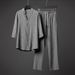 Men's Clothing Retro Style Ice Silk T Shirt Short Sleeved Suit Tops V Neck T-shirt Sets_viptrois.com