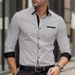 Classic Fit Men's Long Sleeve Shirt With Single Row Buttons & Functional Pockets, Breathable Stretch Polyester For Casual & Office Wear_viptrois.com