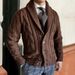 Loom 2024 Autumn Winter New Knitted Cardigan Turn-down Collar Long Sleeve Twisted Sweater Jacket Cross-border Trade Men's_viptrois.com