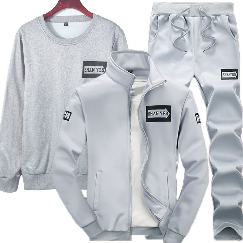 Men's 3-Piece Arrow Track Suit Set - Lightweight Hooded Jacket & Joggers For Casual & Sports - Breathable 100% Polyester - Grey/Black/Navy (M-Xxxxl)_viptrois.com