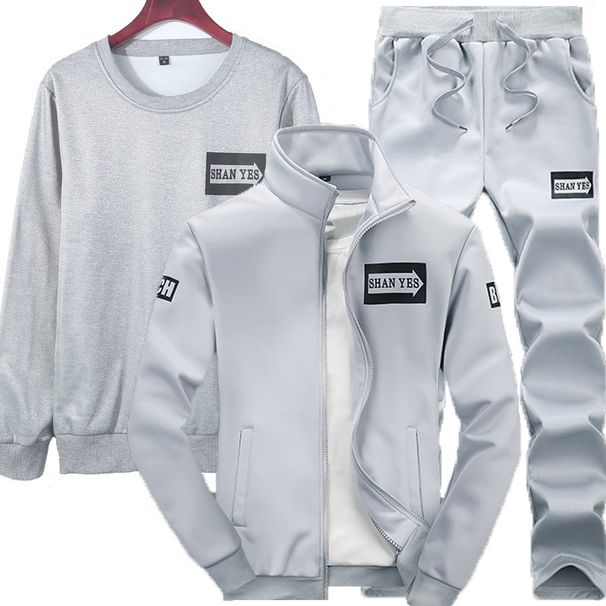 Men's 3-Piece Arrow Track Suit Set - Lightweight Hooded Jacket & Joggers For Casual & Sports - Breathable 100% Polyester - Grey/Black/Navy (M-Xxxxl)_viptrois.com