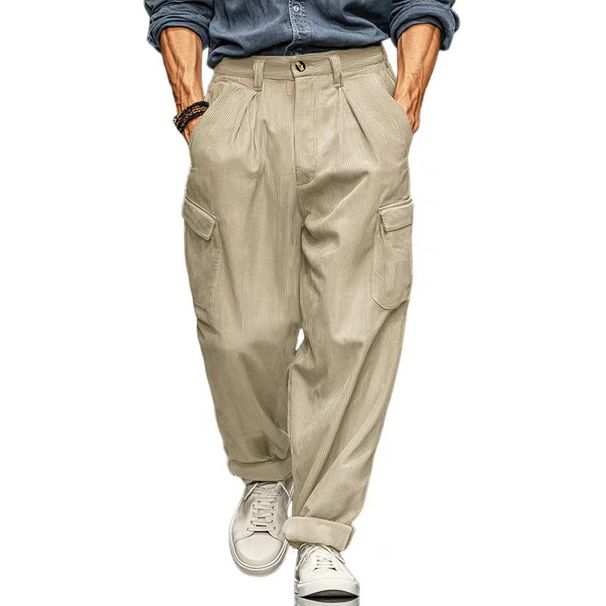 Men's Clothing Men's Corduroy Cargo Pants Loose Fit Retro Style Multi Pocket Straight Leg Casual Trousers For Formal & Casual_viptrois.com