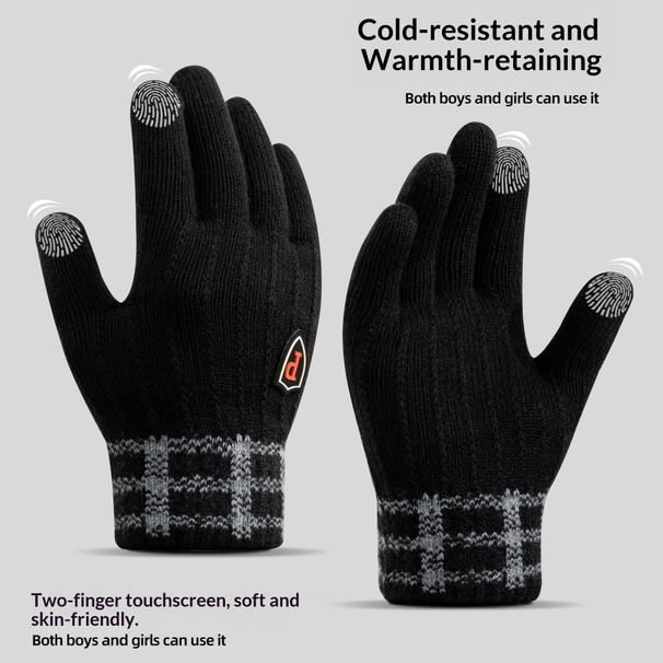 Pulse Touchscreen Men's Large Cold-Proof Winter Fleece-Lined Thickened Warm Cycling Knitted Fleece Outdoor Gloves_viptrois.com