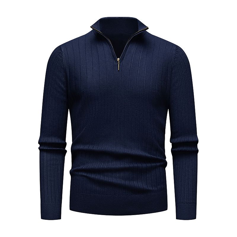 Men’s Zip-Neck Sweater – Thermal Polyester Blend, Breathable & Machine-Washable, Business-Casual Versatility (Brown/Khaki/Charcoal/Black/Navy)_viptrois.com