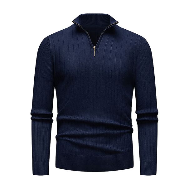 Men’s Zip-Neck Sweater – Thermal Polyester Blend, Breathable & Machine-Washable, Business-Casual Versatility (Brown/Khaki/Charcoal/Black/Navy)_viptrois.com