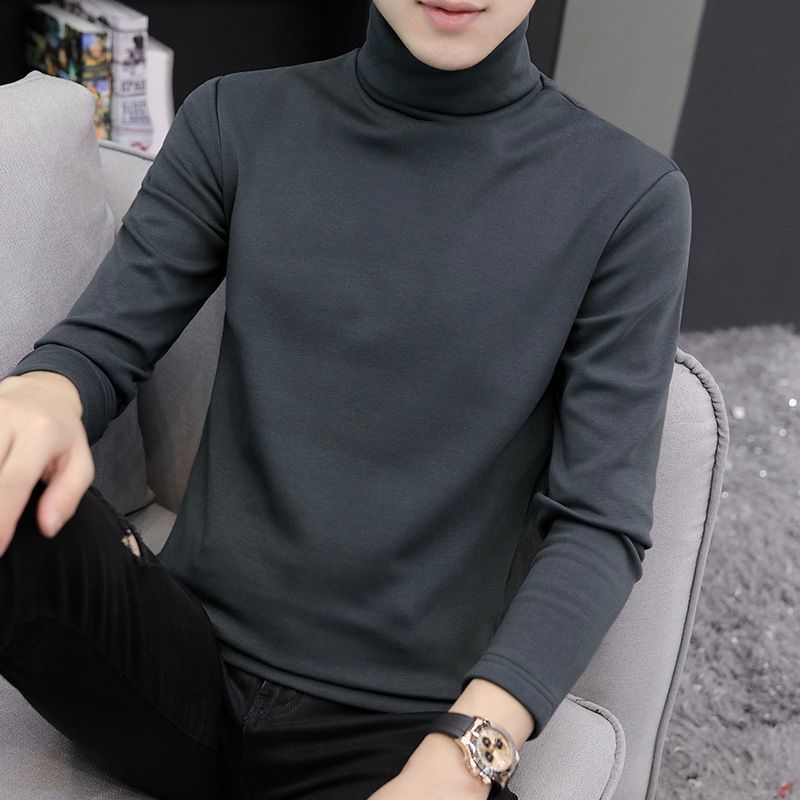 Half High Neck Men's German Long Sleeved T-Shirt With Bottom Layer, Autumn And Winter Thick Velvet Warm Underwear Top,_viptrois.com
