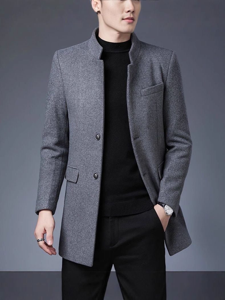 Loom Loom 2024 European And American Foreign Trade Autumn Winter Wool Mid-Length Trench Coat Men's Jacket With Cotton_viptrois.com