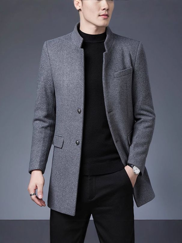 Loom Loom 2024 European And American Foreign Trade Autumn Winter Wool Mid-Length Trench Coat Men's Jacket With Cotton_viptrois.com