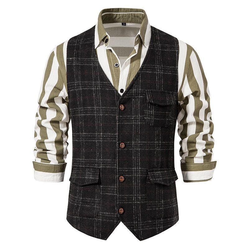 Vintage Men's Plaid Detective Clothing Suit Vest Tweed Ami Kaji English Plus Vest Shelby_viptrois.com