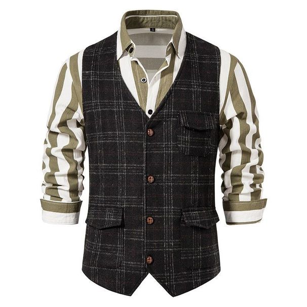 Vintage Men's Plaid Detective Clothing Suit Vest Tweed Ami Kaji English Plus Vest Shelby_viptrois.com