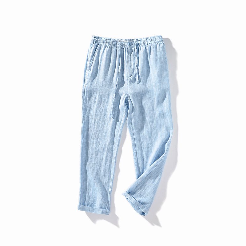Men's Clothing Loose linen pants Thin breathable linen casual pants Elastic waist trousers_viptrois.com