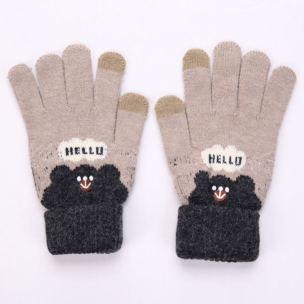 Rabbit Autumn/Winter Couple Anna Woolen Cute Five Split Finger Bear Touchscreen Gloves Available_viptrois.com