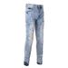 Men's Clothing Men's Distressed Jeans With Graffiti & Cat Whisker Details - Slim Fit Ripped Denim Pants For Streetwear Fashion (Light Blue)_viptrois.com