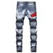 Man's clothing Hand painted white paint full wipe craft wash water personality towel embroidered badge small straight stretch jeans for men_viptrois.com