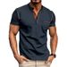 Men's Clothing Summer New Men's Henley Shirt Short Sleeve Striped Splicing Casual Sports Men's Short Sleeve_viptrois.com