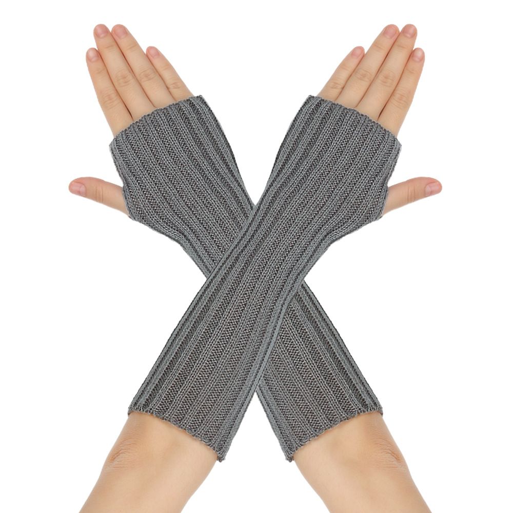 Medium to long woolen Japanese Korean autumn and winter anime dress up gloves, knitted open finger warm gloves_viptrois.com