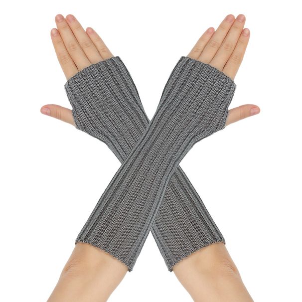 Medium to long woolen Japanese Korean autumn and winter anime dress up gloves, knitted open finger warm gloves_viptrois.com