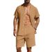 Men's Clothing Summer Linen Cardigan Shirt And Beach Shorts 2 Piece Casual Set Short Sleeved Clothing_viptrois.com