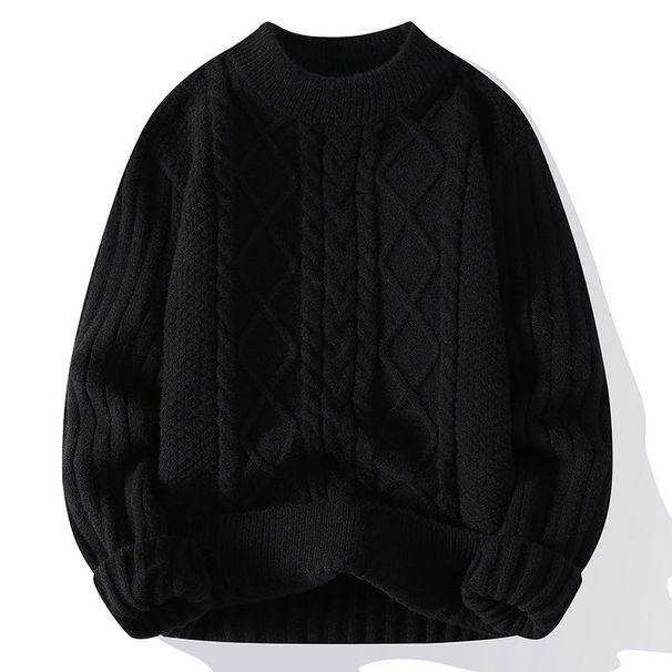 Men's Clothing Solid Color Twisted Sweater Coat Wool Velvet Youth Warm Round Neck Long Sleeve Knitted Bottoming Shirt_viptrois.com