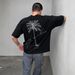 Men's Summer Casual Fashion Short Sleeve T Shirt "Minimalist Palm Tree" Summer Vacation Style Black And White Two Tone Short Sleeve T Shirt_viptrois.com