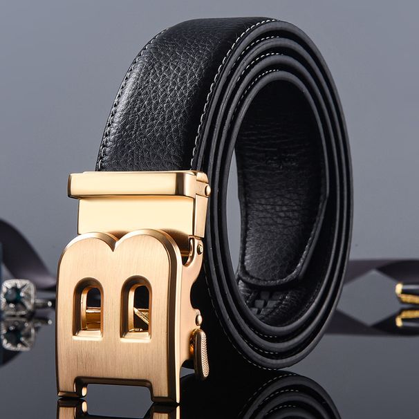 VOOTHOST Men's Belt Business Casual B Automatic Buckle Leather Two-layer Cowhide All-match Suit Belt for Men F0128_viptrois.com