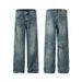 Men's Clothing High Street Retro Blue Washed Distressed Wide Leg Jeans For Men And Women Loose Straight American Trendy Brand Straight_viptrois.com