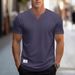 Men's Clothing Summer Trend Solid Color Round V Neck Slim Short Sleeved Stretch T Shirt, Men's Sports_viptrois.com