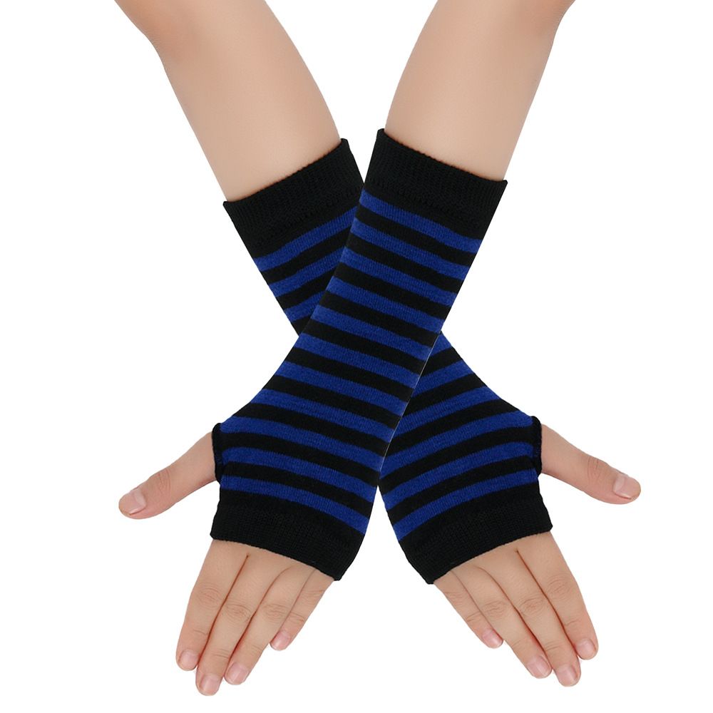 Unisex Knitted gloves with missing fingers anime stripes wearing fingers wrist cuff with false sleeves Thin children's fingers_viptrois.com