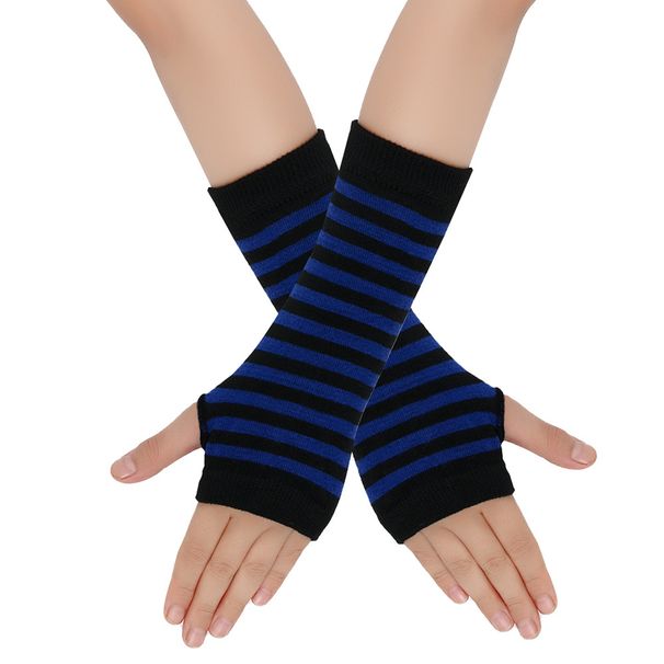 Unisex Knitted gloves with missing fingers anime stripes wearing fingers wrist cuff with false sleeves Thin children's fingers_viptrois.com