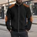 Men's Heavyweight Cotton Fleece Jacket Autumn Winter Solid Color Patchwork Long Sleeve Zipper Cardigan European Style Outerwear_viptrois.com