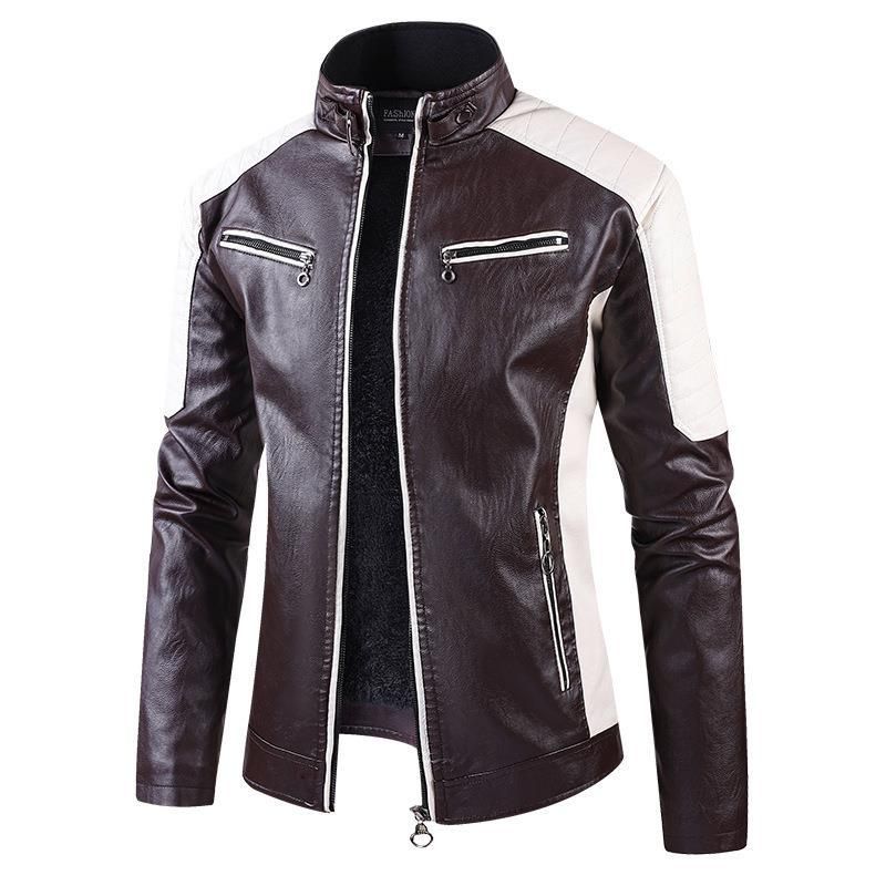 Men's Clothing Men's Faux Leather Jacket With Fleece Lining, Retro Biker PU Coat For Winter, Slim Fit Stand Collar Zipper Jacket (Yellow, Red, Brown)_viptrois.com