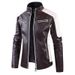 Men's Clothing Men's Faux Leather Jacket With Fleece Lining, Retro Biker PU Coat For Winter, Slim Fit Stand Collar Zipper Jacket (Yellow, Red, Brown)_viptrois.com