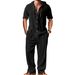Men's Linen Hooded Short Sleeved Shirt And Trousers Casual Sportswear Set Black Khaki White Gray_viptrois.com