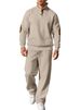 Men's Clothing New European And American Men's Casual Trousers Stand Collar Versatile Jacquard Pit Stripe Knitted Sweater Autumn Suit_viptrois.com