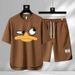 Men's Clothing 2024 Waffle Casual Summer Suit Men's Loose Teen Short sleeved T shirt Shorts Handsome Two piece Suit_viptrois.com
