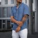 Men's Clothing Solid Color Denim Shirt Short Sleeved T Shirt Casual Loose T Shirt_viptrois.com