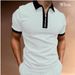 Men's Slim Fit Polo Shirt Short Sleeve Printed Zipper Pullover Top_viptrois.com