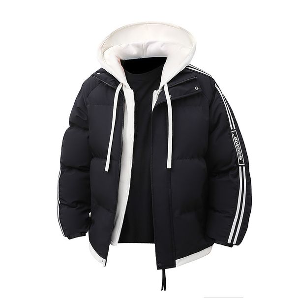 Autumn Winter Men's Hooded Two-Piece Coat Couple's Cold-Proof Thickened Outerwear Warm Trendy Striped Cotton Padded_viptrois.com
