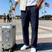Men's Oversized Straight-Leg Pants | Non-Stretch Polyester Casual Trousers With Drawstring Waist | Wrinkle-Free & Breathable For Streetwear & Travel_viptrois.com