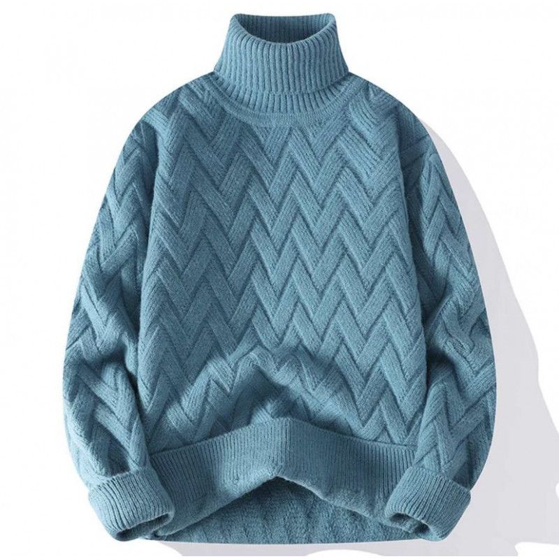 Men's Long Sleeve High Neck Jacquard Knit Sweater – Trendy Loose Fit Pullover For Teens & Young Adults, Winter Warm Casual Wear_viptrois.com