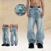 American Style Distressed Washed Loose Slimming Wide-Leg Jeans Casual Straight Pants_viptrois.com
