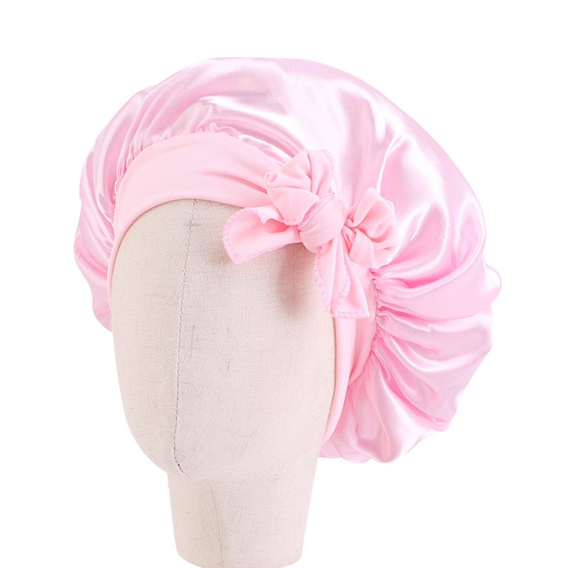 Children's milk silk ribbon headscarf hat baby satin nightcap knotted shower cap JDKB-21B_viptrois.com