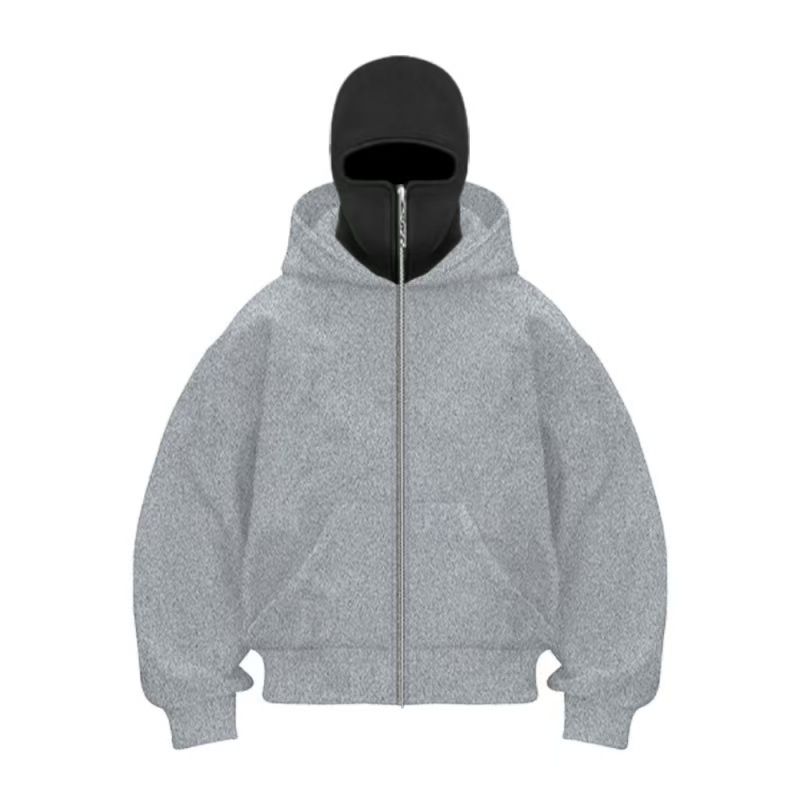 Men's Double Hood Zip-Up Sweatshirt With Thickened Fleece Lining, Streetwear Pullover For Winter (Black, Gray, Navy, Red, White)_viptrois.com