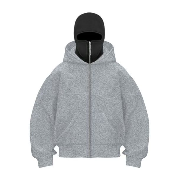 Men's Double Hood Zip-Up Sweatshirt With Thickened Fleece Lining, Streetwear Pullover For Winter (Black, Gray, Navy, Red, White)_viptrois.com