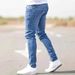 Women's Clothing Men's New Simple Hole Commuter Denim Trousers Slim Fit Slim Feet Trendy Handsome Jeans_viptrois.com