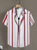 Men's Stylish 3D Digital Print Short Sleeve Shirt, Trendy Striped Casual Shirt For Summer, Comfortable & Breathable Fabric _viptrois.com