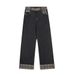 Patchwork Plaid Rolled Hem Denim Straight American Cleanfit Trendy Personality Loose Casual Long Pants For Men_viptrois.com
