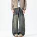 American Retro New Curved Knife Jeans, Semi Elastic Waist, Loose Fit, Wide Leg, High Street Denim Pants_viptrois.com